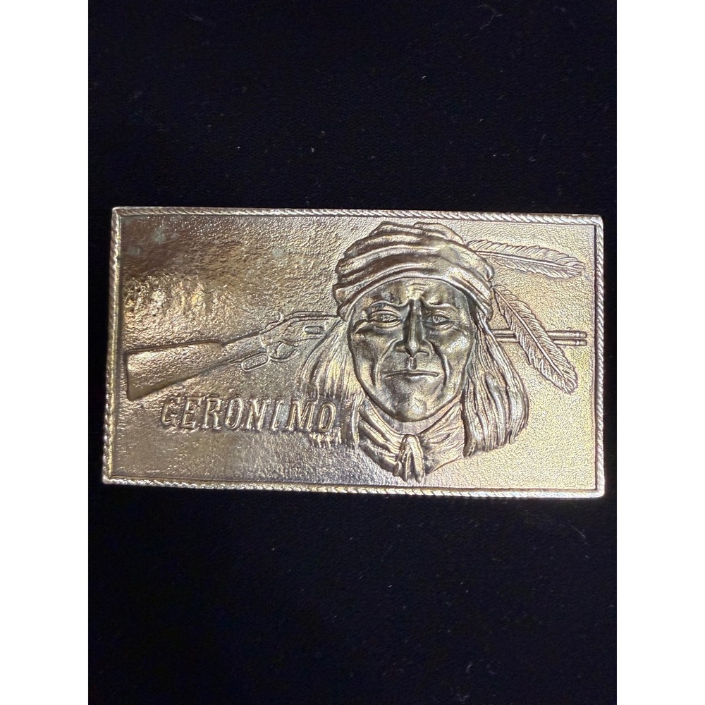 Wyoming Studio Art Works Geronimo Belt Buckle Mens OS Brass Excellent Vintage 76